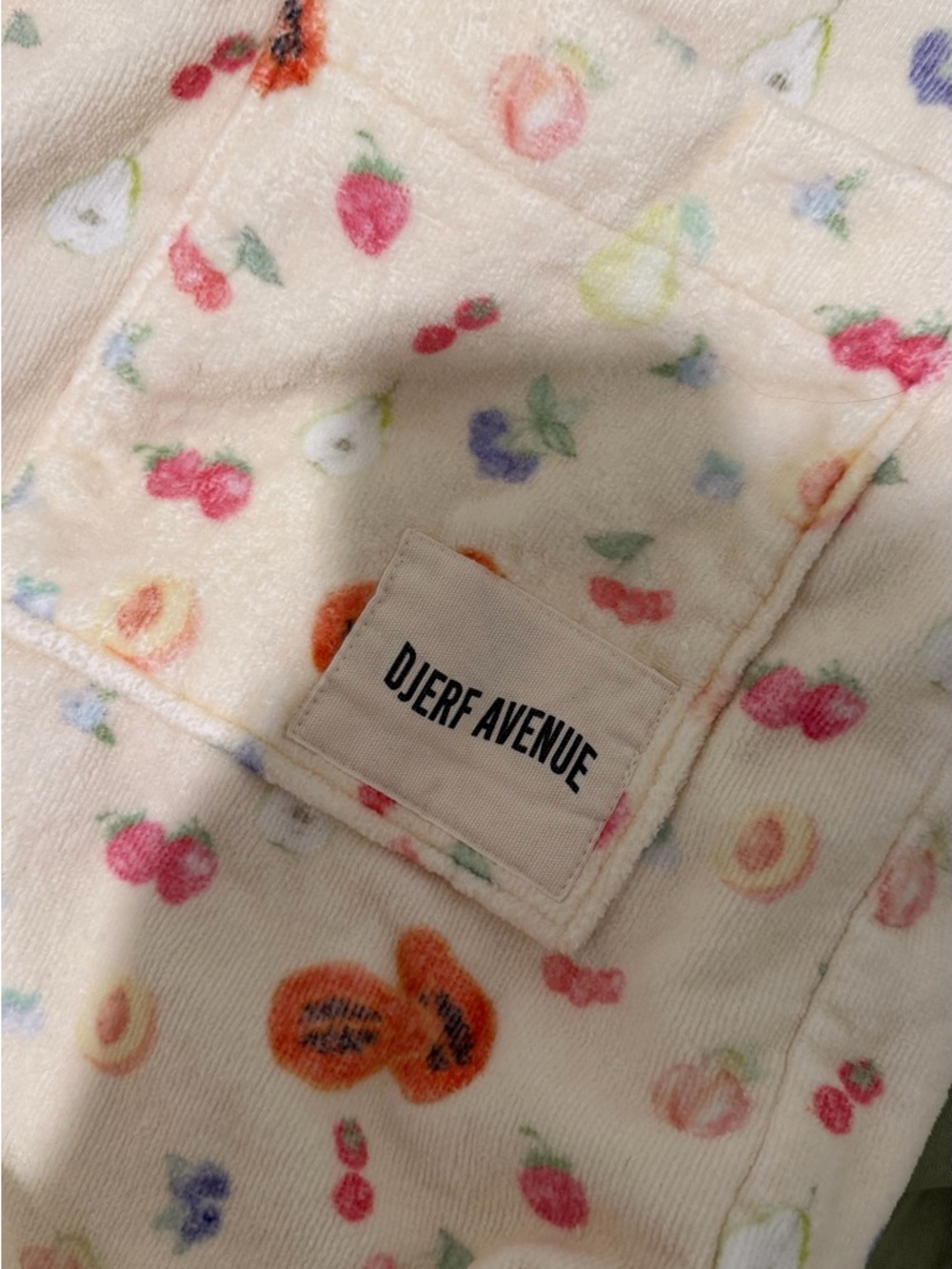 PRICE FIRM Djerf Avenue Plush Fruit Print Towel Bathrobe with Tie - Picture 4 of 7